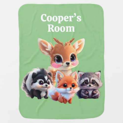 Woodland friends fox skunk raccoon deer baby blanket