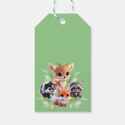 Woodland friends fox skunk raccoon deer gift tags