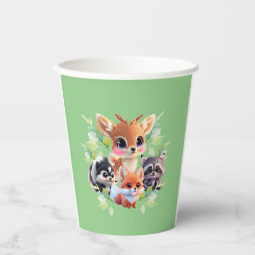 Woodland friends fox skunk raccoon deer paper cups