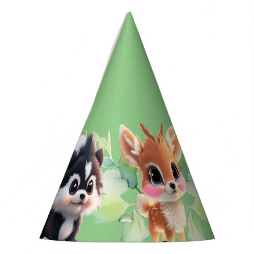 Woodland friends fox skunk raccoon deer party hat