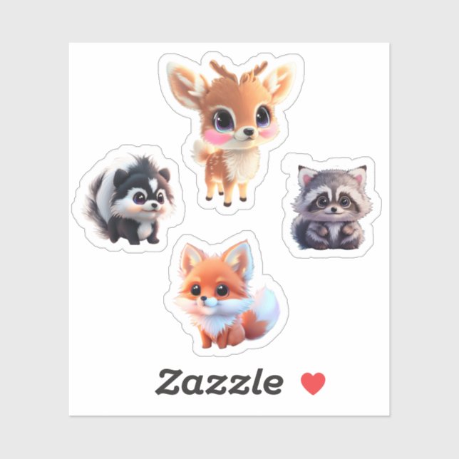 Woodland friends fox skunk raccoon deer sticker (Sheet)