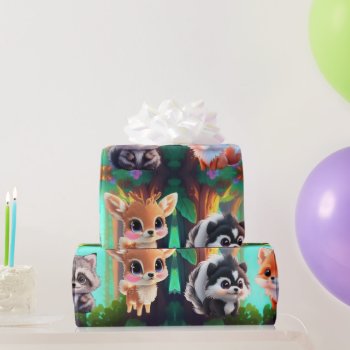 Woodland Friends Fox Skunk Raccoon Deer Wrapping Paper by Omtastic at Zazzle