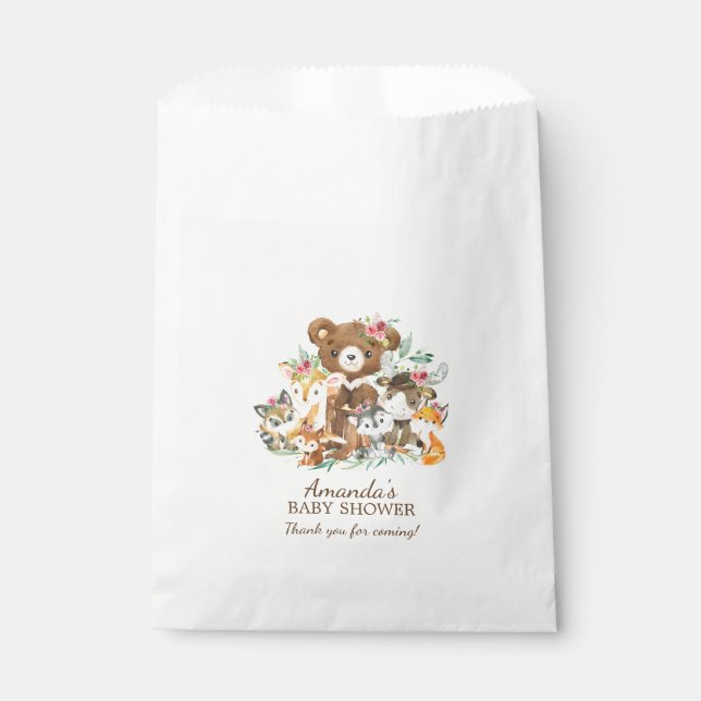 Woodland Friends Girls Baby Shower Favor Bags (Front)