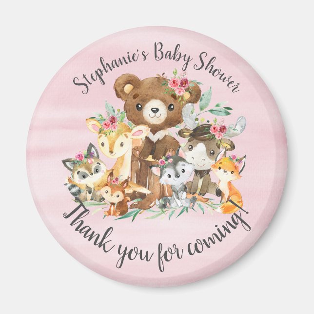 Woodland Friends Girls Baby Shower Favor Magnet (Front)