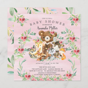 Woodland Friends Girls Baby Shower Invitation