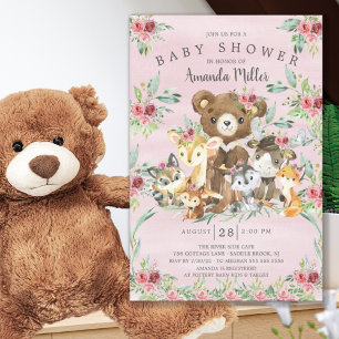 Woodland Friends Girls Baby Shower Invitation