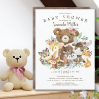 Woodland Friends Girls Baby Shower Invitation