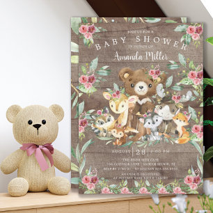 Woodland Friends Girls Baby Shower Invitation