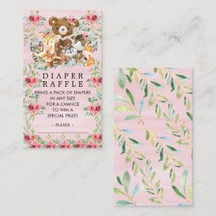 Woodland Friends Girls Diaper Raffle Ticket Enclosure Card