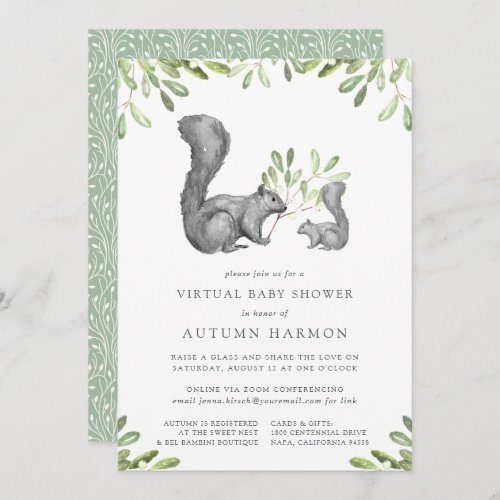 Woodland Friends Gray Squirrel Virtual Baby Shower Invitation