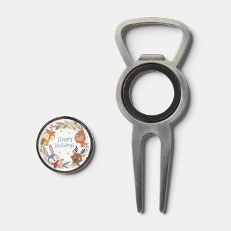Woodland Friends Happy Holidays Circle  Divot Tool