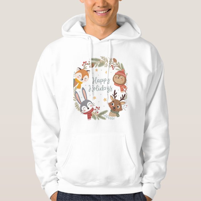Woodland Friends Happy Holidays Circle  Hoodie (Front)