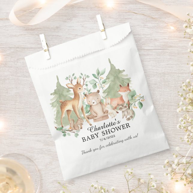 Woodland Friends Neutral Baby Shower Favor Bag (Clipped)