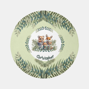 Woodland Friends Personalized Kids Round Rug