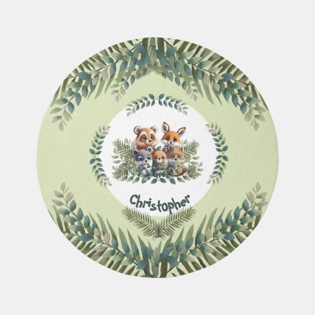 Woodland Friends Personalized Kids Round Rug (Front)