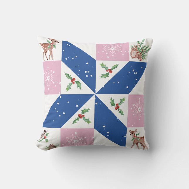 Woodland Friends Quilt Block Throw Pillow (Front)