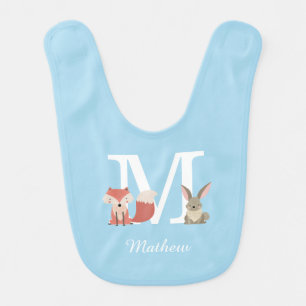 Woodland Friends Rabbit Fox Cub Monogram Baby Bib