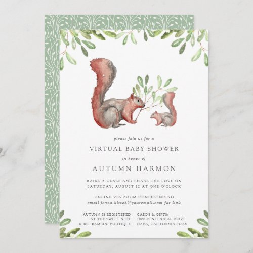 Woodland Friends Red Squirrel Virtual Baby Shower Invitation