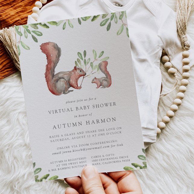 Woodland Friends Red Squirrel Virtual Baby Shower Invitation (Creator Uploaded)