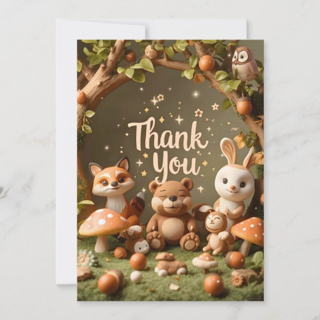  Woodland Friends Thank You Card – Cute Forest Ani (Front)