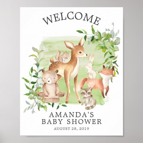 Woodland Friends Welcome Baby Shower Poster