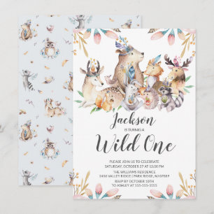 Woodland Friends Wild One Boys 1st Birthday Invita Invitation