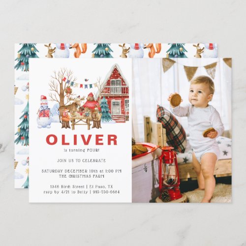 Woodland Friends Winter  Christmas Birthday Party Invitation