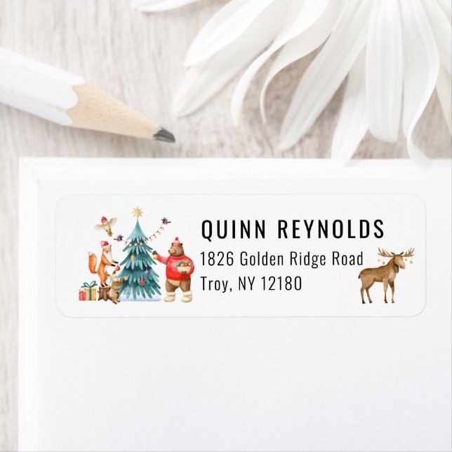 Woodland Friends Winter Christmas Birthday Party Label (Insitu)