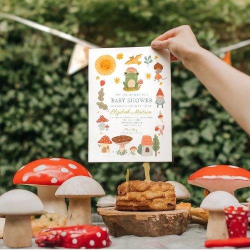 Woodland Frog mushroom Baby Shower Invitation