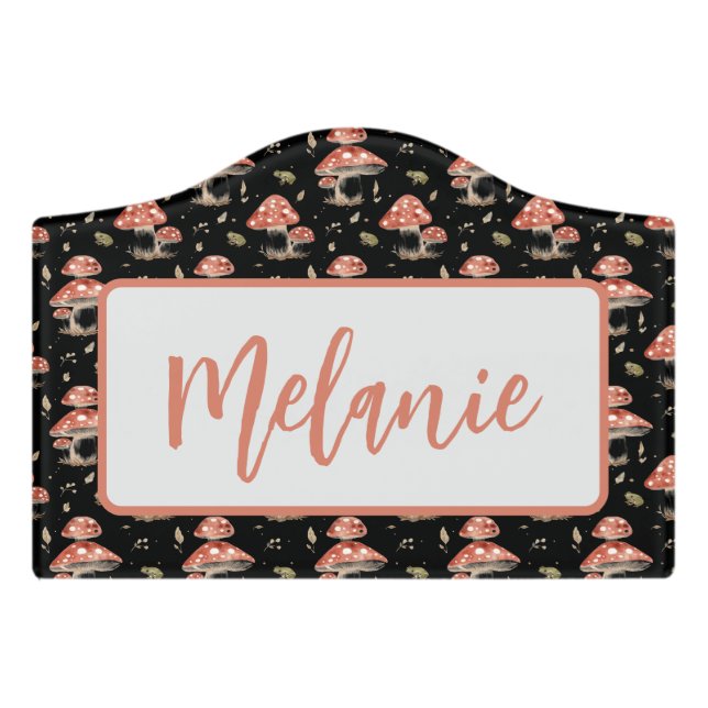 Woodland Frogs & Fly Agaric Mushrooms Watercolor Door Sign (Small Crest Front)