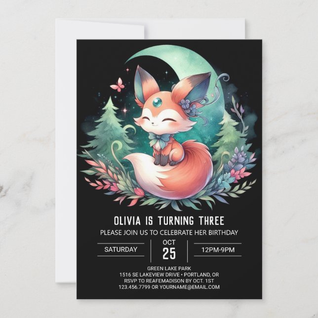 Woodland Fun Fox Birthday digital Invitation (Front)