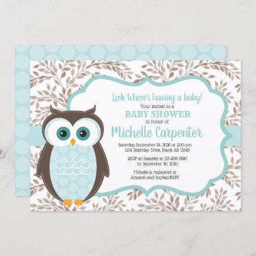 woodland gender neutral baby shower invitation owl