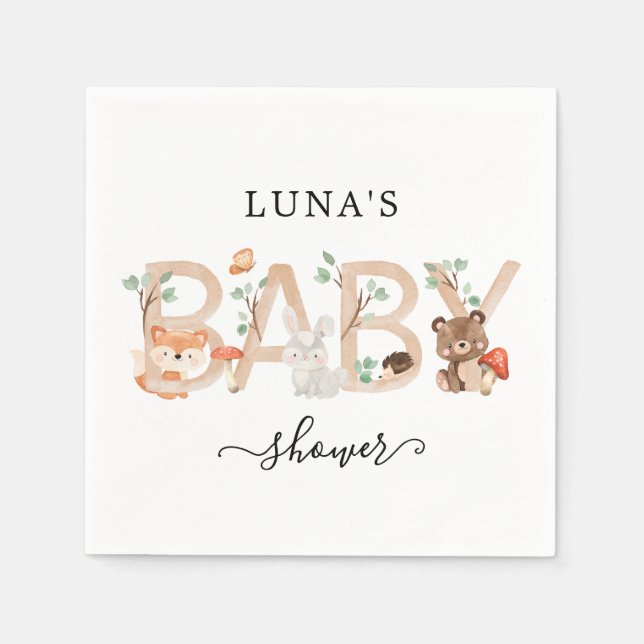 Woodland Gender Neutral Baby Shower Napkins (Front)