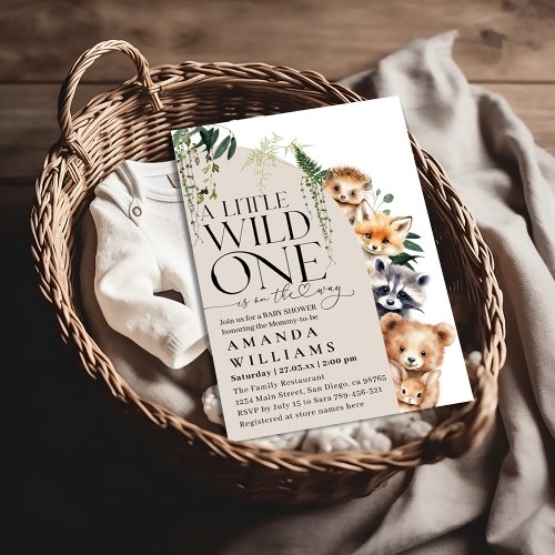 Woodland Gender Neutral Wild One Baby Shower Invitation