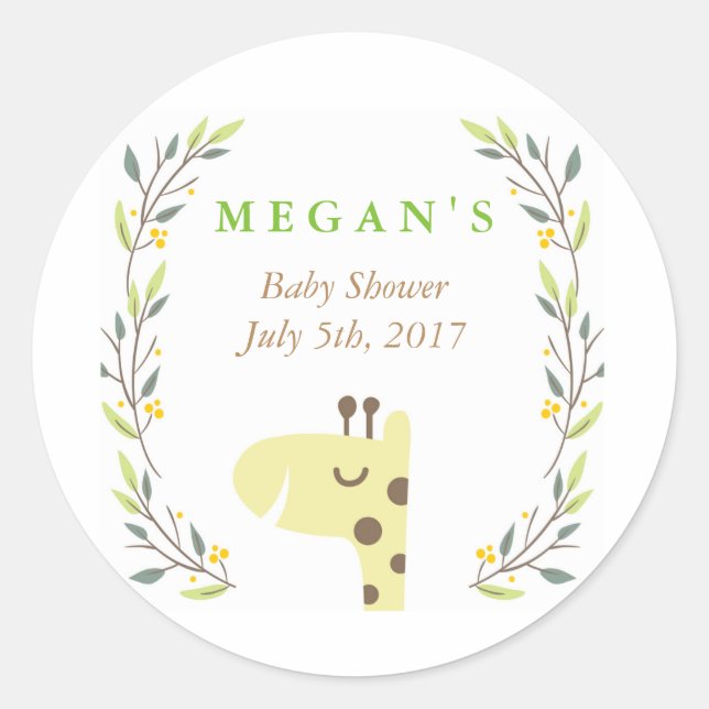 Woodland Giraffe Baby Shower Favor Sticker (Front)