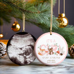 Woodland Girl Baby Announcement Christmas Ceramic Ornament<br><div class="desc">A keepsake that's as unique as your baby girl's first Christmas! Our whimsical woodland ornament captures the magic of her arrival with earthy charm. With personalized details and ultrasound picture, it's more than just an ornament – it’s a baby announcement and a treasured memento that will keep the spirit of...</div>