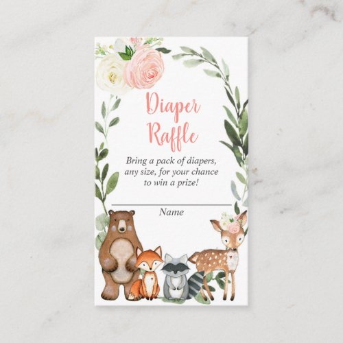 Woodland girl baby shower diaper raffle cards