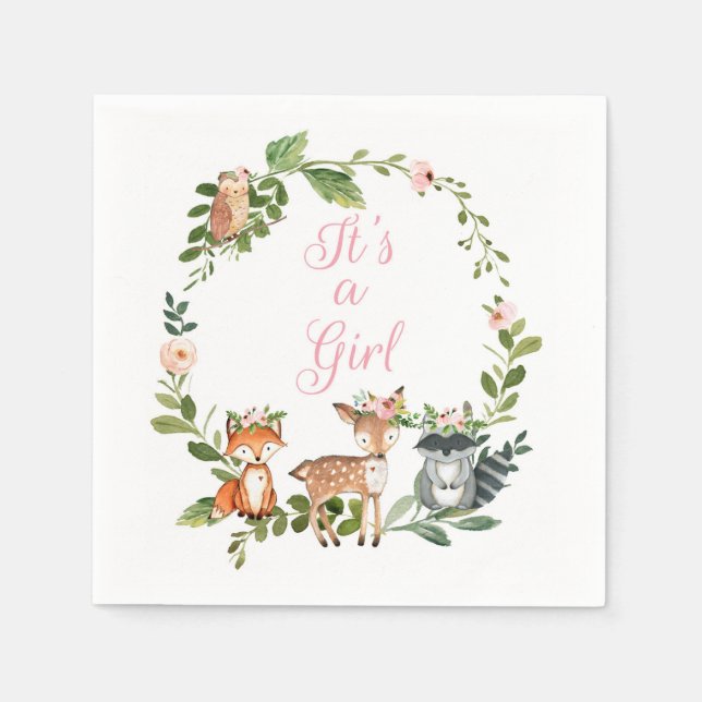 Woodland Girl Baby Shower, Forest Baby shower Napkins (Front)