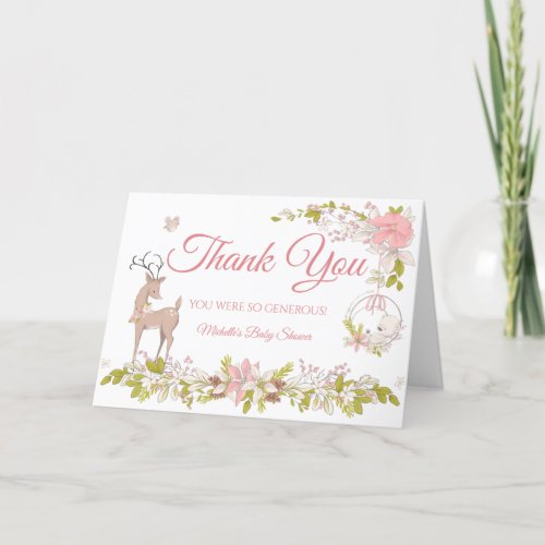 Woodland Girl Baby Shower Thank You Card