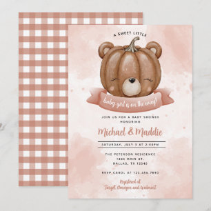 Woodland Girl Bear Pumpkin Baby Shower Invitation