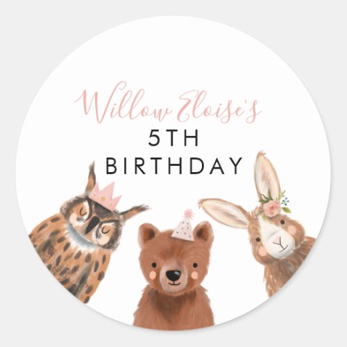 Woodland Girl Birthday Favor  Classic Round Sticker