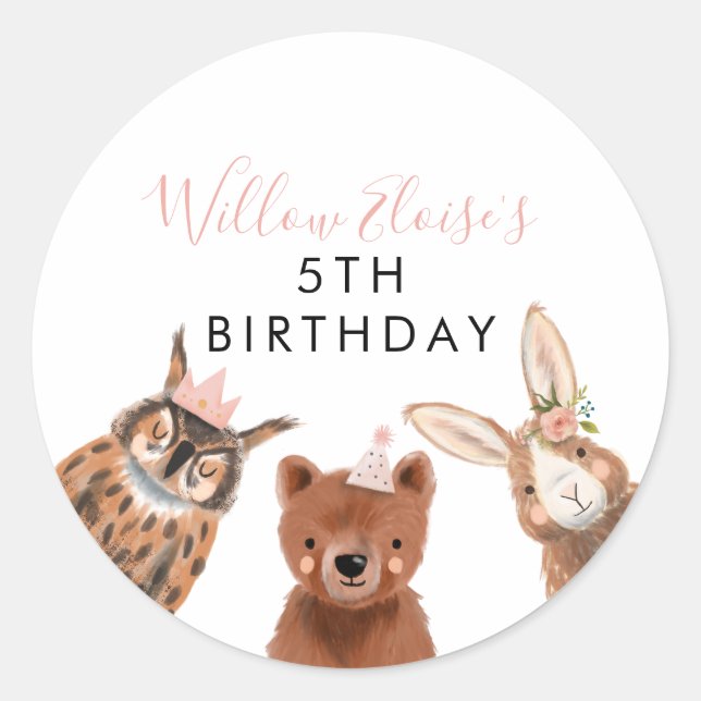 Woodland Girl Birthday Favor  Classic Round Sticker (Front)