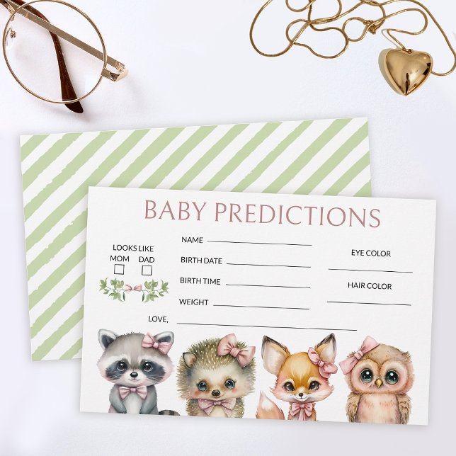 Woodland girl cute animals baby shower predictions stationery (Creator Uploaded)