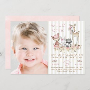 Woodland Girl Photo First Birthday Party Invitation by InvitationCentral at Zazzle