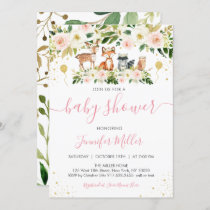 Woodland Girl Pink Floral Baby Shower Invitation