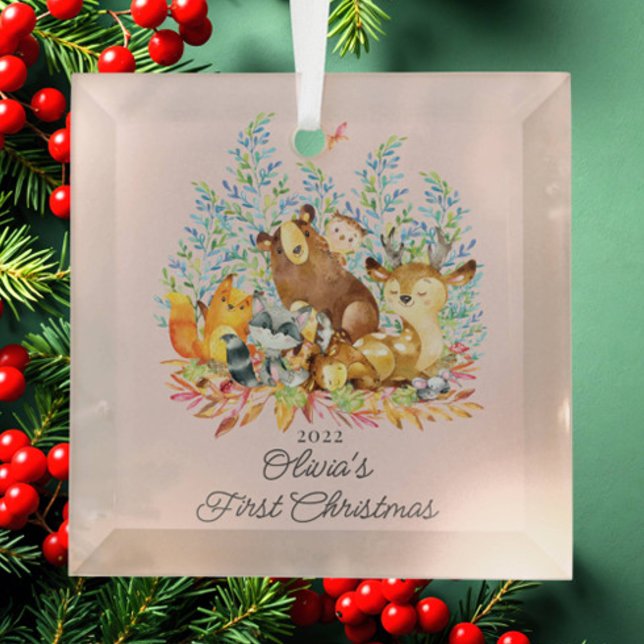 Woodland Girls Baby's 1ST Christmas Glass Ornament (Creator Uploaded)