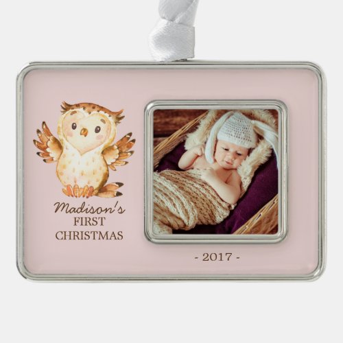 Woodland Girls Babys 1st Christmas Photo Ornament