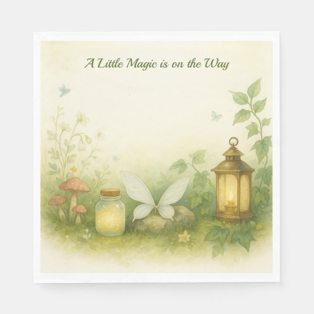 Woodland Glow Baby Shower Invitation | Firefly Jar Napkins (Front)