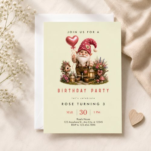 Woodland Gnome 3rd Birthday Invitation