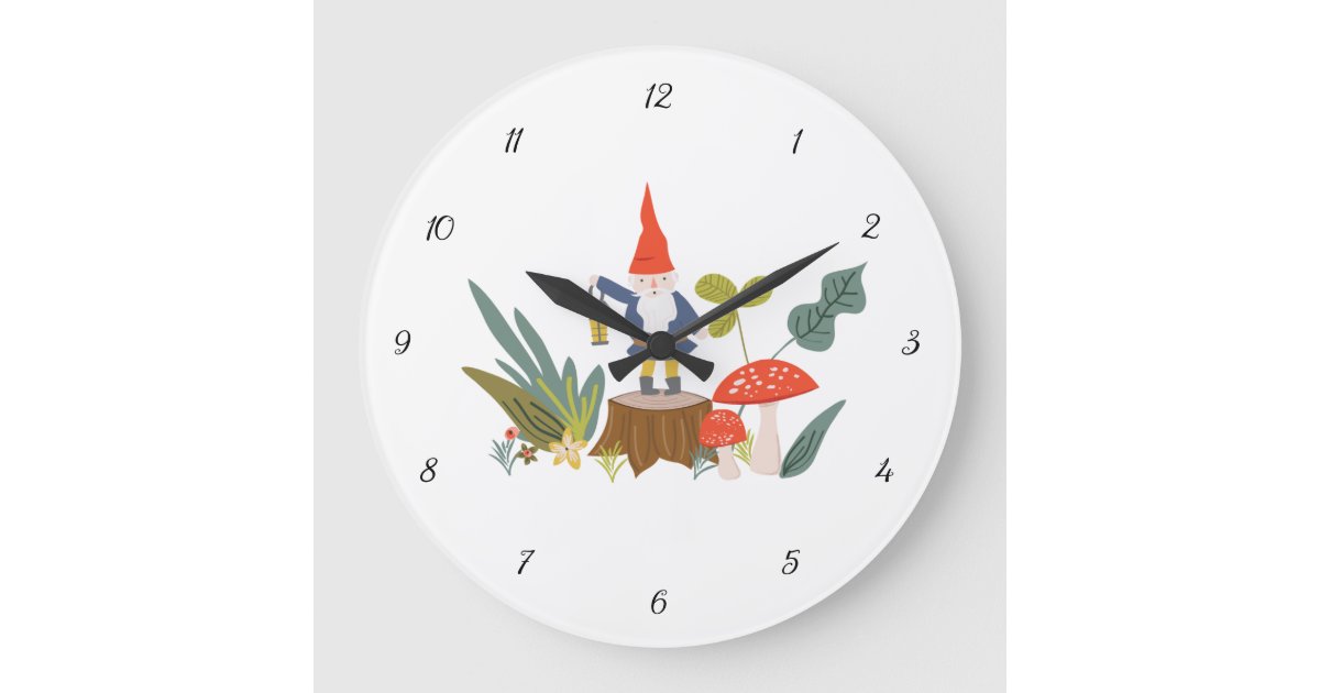 Woodland Gnome and Mushroom Wall Clock Zazzle